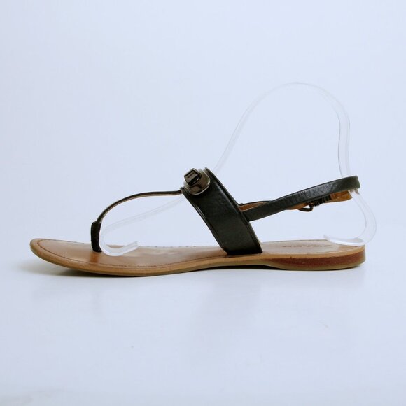 Coach Gracie Vintage Calf Turn Lock Semi Matte T Strap Sandal Black Women Size 8 - Picture 8 of 13